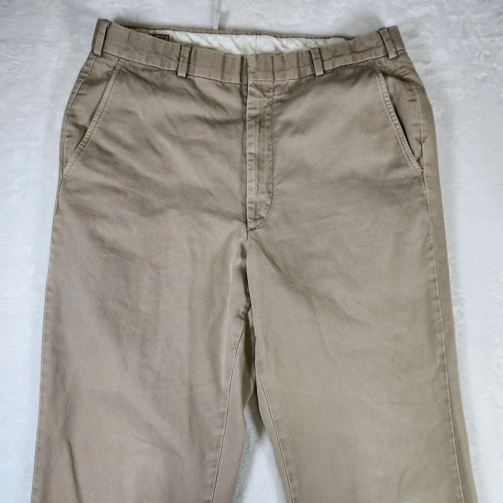 L.L. Bean Chino Pants Mens 34x30 Made in USA 100% Cotton Khaki Beige‎ Flat Front
